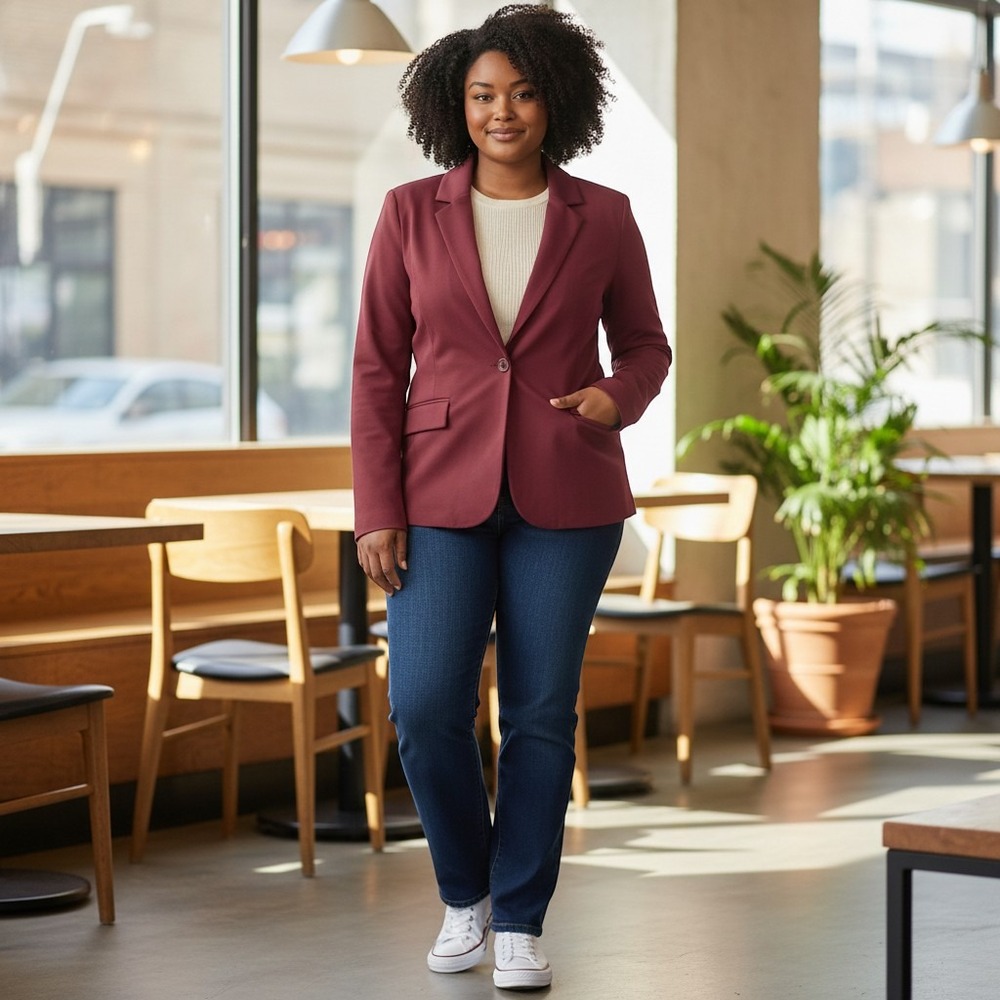 Torrid Womens Plus Size 2 Burgundy Single Button Stretch Career Blazer Notched